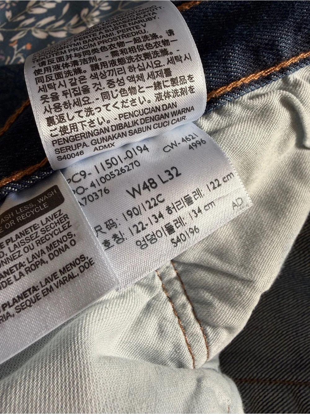 Levi's Men’s Big & Tall Dark Blue Denim Buttonfly Jeans with Orange Stitching